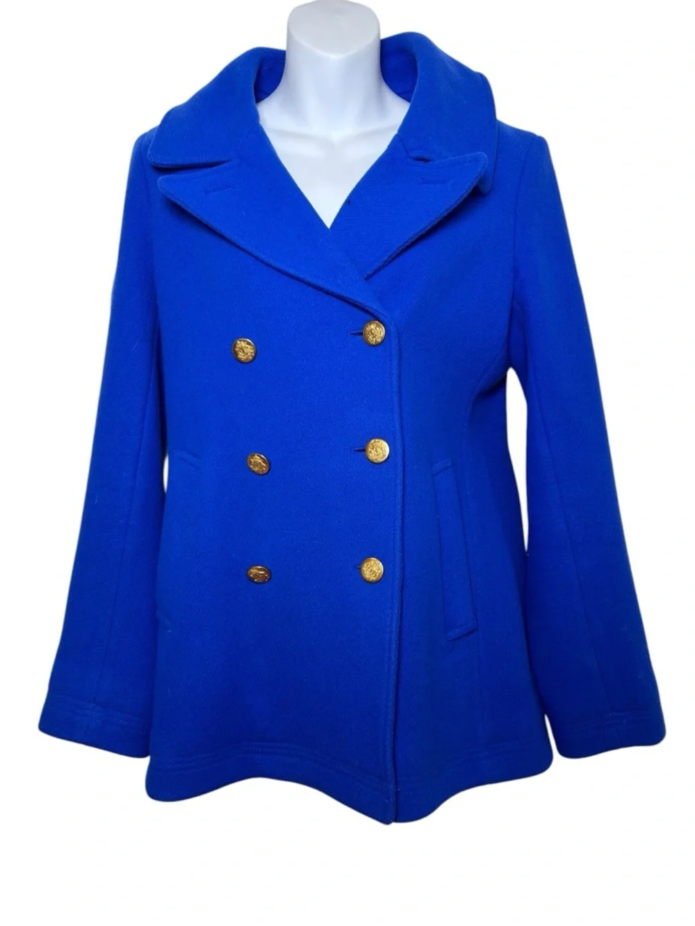 J. Crew stadium cloth nello gori wool pea coat size 8T tall royal blue wool - Picture 2 of 10